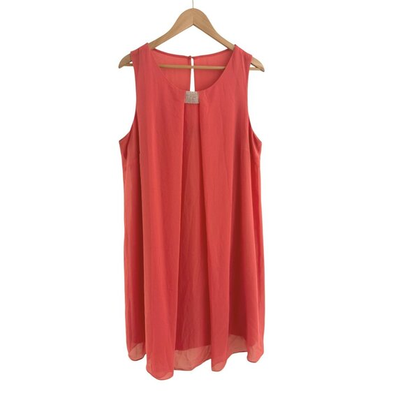 Coral Chiffon Rhinestone Crystal Dress Size 18W 2X Wedding Mother of Bride Plus - Picture 1 of 7